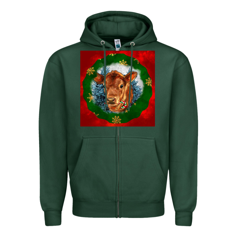 Christmas Red Angus Calf Head Zipper Hoodie by LillyAllenDesigns | Teevron