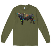Army Green christmas black angus bull with christmas lights Long Sleeve Tee - RanaPortraitStore