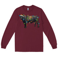Burgundy christmas black angus bull with christmas lights Long Sleeve Tee - RanaPortraitStore