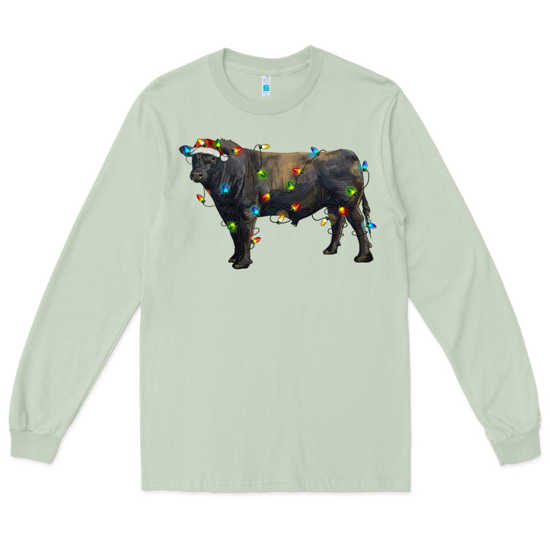 Christmas Black Angus Bull With Christmas Lights Long Sleeve Tee by RanaPortraitStore | Teevron