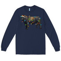 Navy christmas black angus bull with christmas lights Long Sleeve Tee - RanaPortraitStore