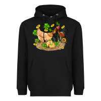 Black st patricks day farm chicken rooster chick  shamrock gold Heavyweight Hoodie - Artiststas