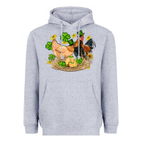 Heather Grey st patricks day farm chicken rooster chick  shamrock gold Heavyweight Hoodie - Artiststas