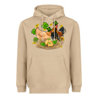 St Patricks Day Farm Chicken Rooster Chick  Shamrock Gold Heavyweight Hoodie | Teevron