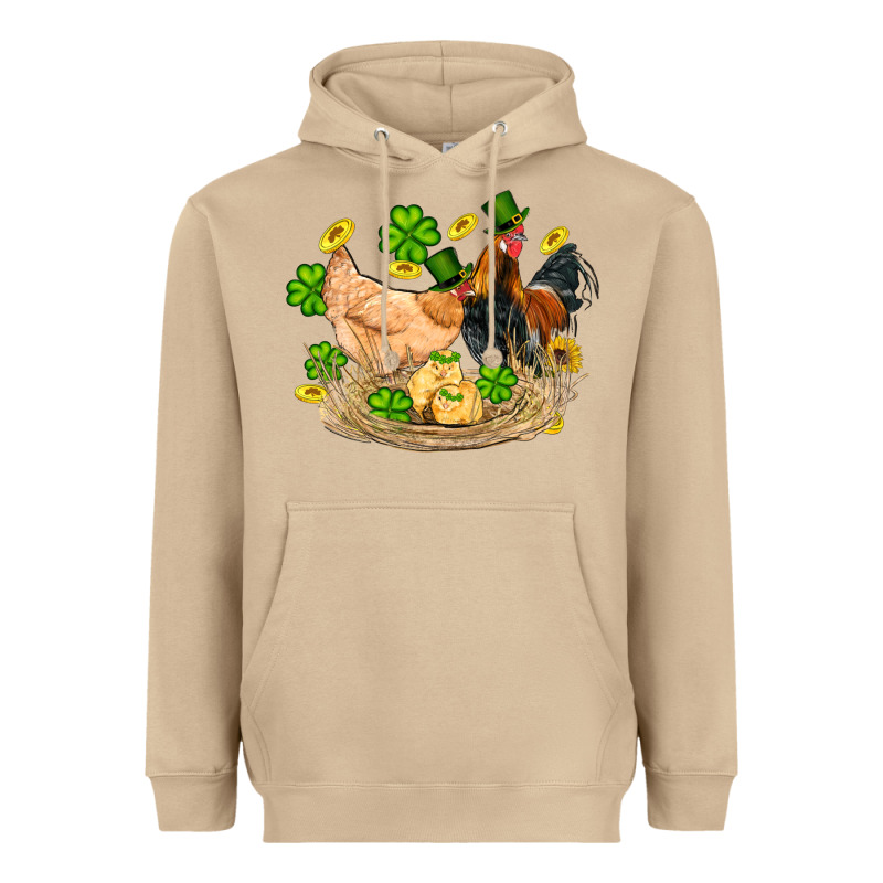 St Patricks Day Farm Chicken Rooster Chick  Shamrock Gold Heavyweight Hoodie by Artiststas | Teevron