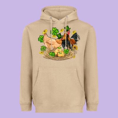 St Patricks Day Farm Chicken Rooster Chick  Shamrock Gold Heavyweight Hoodie Designed By Artiststas