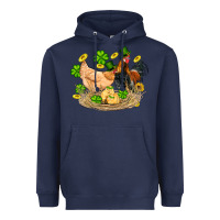 Navy st patricks day farm chicken rooster chick  shamrock gold Heavyweight Hoodie - Artiststas