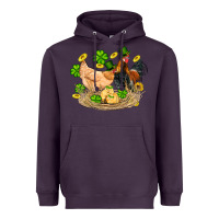 Plum st patricks day farm chicken rooster chick  shamrock gold Heavyweight Hoodie - Artiststas