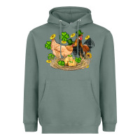 Sage st patricks day farm chicken rooster chick  shamrock gold Heavyweight Hoodie - Artiststas