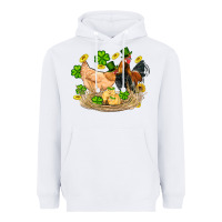 White st patricks day farm chicken rooster chick  shamrock gold Heavyweight Hoodie - Artiststas