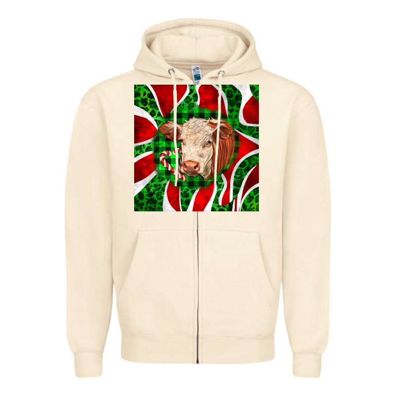 Christmas Hereford Cow Face Zipper Hoodie by LillyAllenDesigns | Teevron