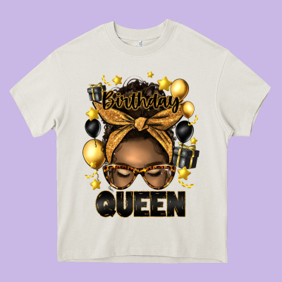 Birthday Queen Afro Messy Bun Heavy Core Tee Designed By Artiststas