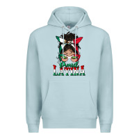 Blue Mist proud latina messy bun mama Premium Hoodie - BundleAndBundleShop