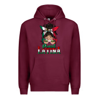 Burgundy proud latina messy bun mama Premium Hoodie - BundleAndBundleShop