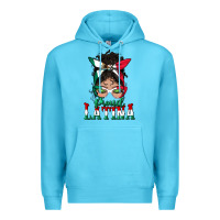 Ocean Blue proud latina messy bun mama Premium Hoodie - BundleAndBundleShop