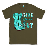 Army Green Give Cancer the boot Ovarian Cancer teal ribbon Classic Tee - NancyCooperArtShop