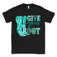 Black Give Cancer the boot Ovarian Cancer teal ribbon Classic Tee - NancyCooperArtShop