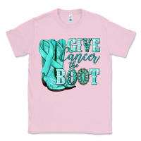 Bubblegum Pink Give Cancer the boot Ovarian Cancer teal ribbon Classic Tee - NancyCooperArtShop