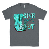 Charcoal Heather Give Cancer the boot Ovarian Cancer teal ribbon Classic Tee - NancyCooperArtShop