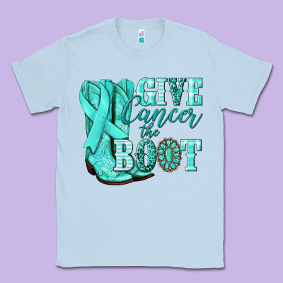 Give Cancer The Boot Ovarian Cancer Teal Ribbon Classic Tee Designed By Nancycooperartshop