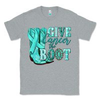 Heather Grey Give Cancer the boot Ovarian Cancer teal ribbon Classic Tee - NancyCooperArtShop