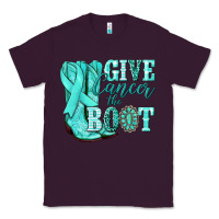 Plum Give Cancer the boot Ovarian Cancer teal ribbon Classic Tee - NancyCooperArtShop