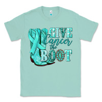 Seafoam Give Cancer the boot Ovarian Cancer teal ribbon Classic Tee - NancyCooperArtShop