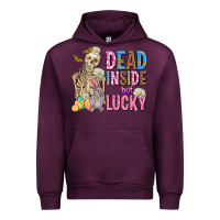 Mauve Wine easter dead inside but lucky  with skeleton Urban Hoodie - AdoDesignShop
