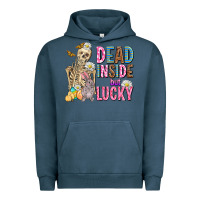 Pigment Midnight Navy easter dead inside but lucky  with skeleton Urban Hoodie - AdoDesignShop