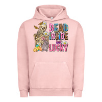 Pigment Salmon easter dead inside but lucky  with skeleton Urban Hoodie - AdoDesignShop
