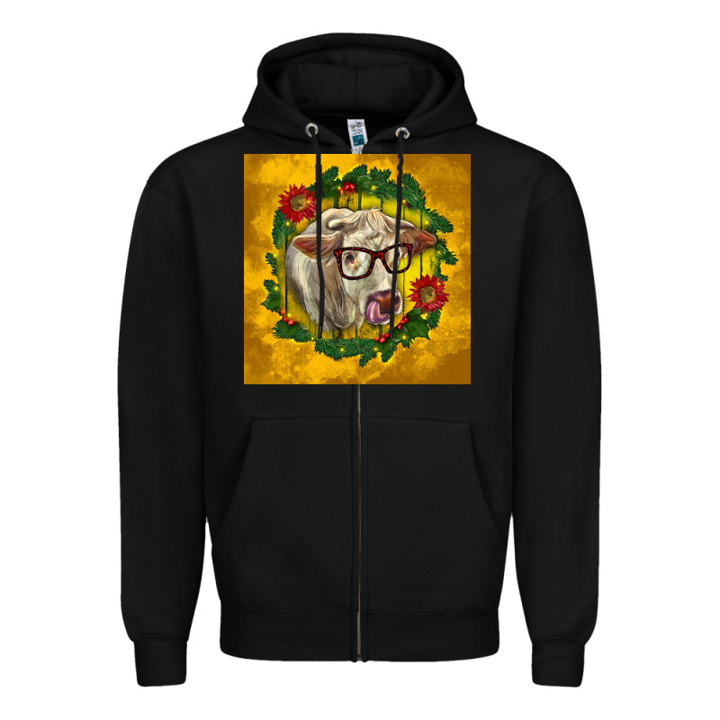 Christmas Charolais Cow Face Zipper Hoodie by LillyAllenDesigns | Teevron