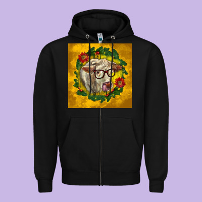 Christmas Charolais Cow Face Zipper Hoodie Designed By Lillyallendesigns