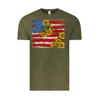 Vintage Olive American flag sunflowers with leopard Vintage Tee - TumblerDesignByShophia