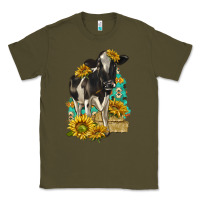 Army Green Sunflowers Cow Classic Tee - texasbilliewilder