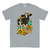Heather Grey Sunflowers Cow Classic Tee - texasbilliewilder