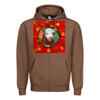 Chestnut christmas hereford calf Zipper Hoodie - LillyAllenDesigns