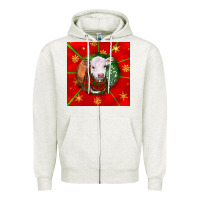 Oatmeal Heather christmas hereford calf Zipper Hoodie - LillyAllenDesigns