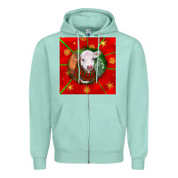 Seafoam christmas hereford calf Zipper Hoodie - LillyAllenDesigns