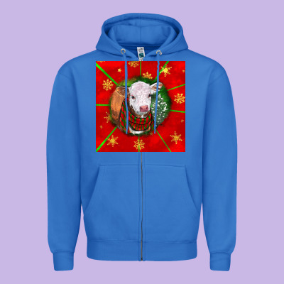 Christmas Hereford Calf Zipper Hoodie Designed By Lillyallendesigns