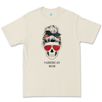 Glitter American Flag Patterned American Mom Skull Premium Tee | Teevron