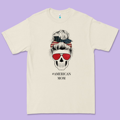 Glitter American Flag Patterned American Mom Skull Premium Tee Designed By Bettercallsaul