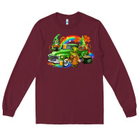 Burgundy St. Patrick's Day truck with gnomies Long Sleeve Tee - CowGirlArtShop