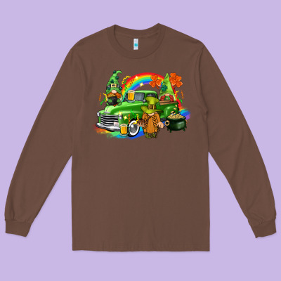 St. Patrick's Day Truck With Gnomies Long Sleeve Tee Designed By Cowgirlartshop