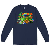Navy St. Patrick's Day truck with gnomies Long Sleeve Tee - CowGirlArtShop
