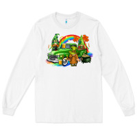 White St. Patrick's Day truck with gnomies Long Sleeve Tee - CowGirlArtShop