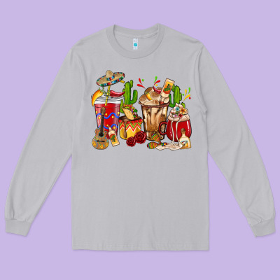 Cino De Mayo Coffee Cups Mexico Long Sleeve Tee Designed By Howdyjamesfarm