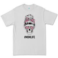Pink Flower On Cyan Background Mom Skull Premium Tee | Teevron