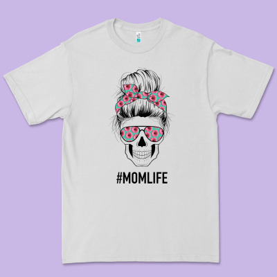 Pink Flower On Cyan Background Mom Skull Premium Tee Designed By Bettercallsaul