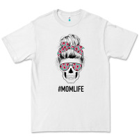 White Pink Flower on Cyan Background Mom Skull Premium Tee - Bettercallsaul