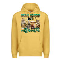 Antique Gold dead inside but caffeinated skeleton coffee cups Premium Hoodie - Jasminsmagicworld